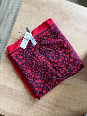 Talbots Red Heart Print Square Scarf